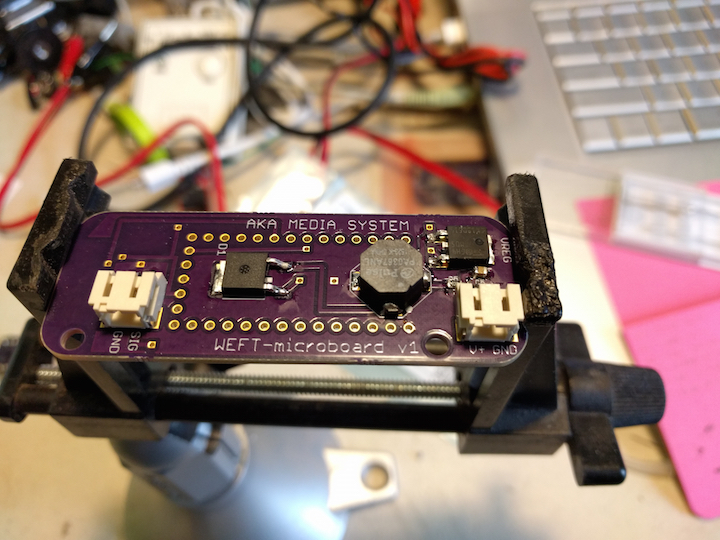 WEFT v1 board during assembly